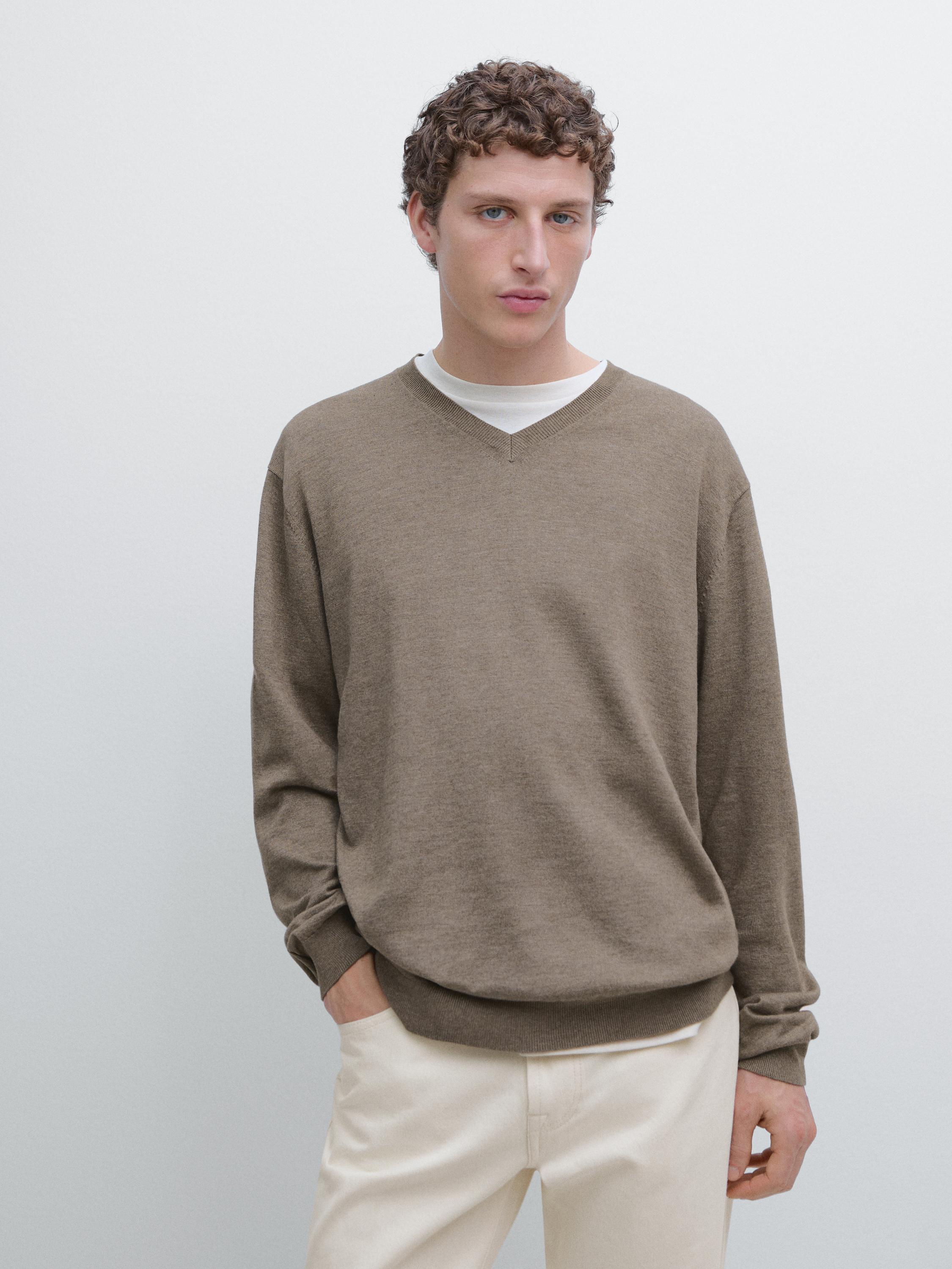 Pull col V en maille de coton mélang